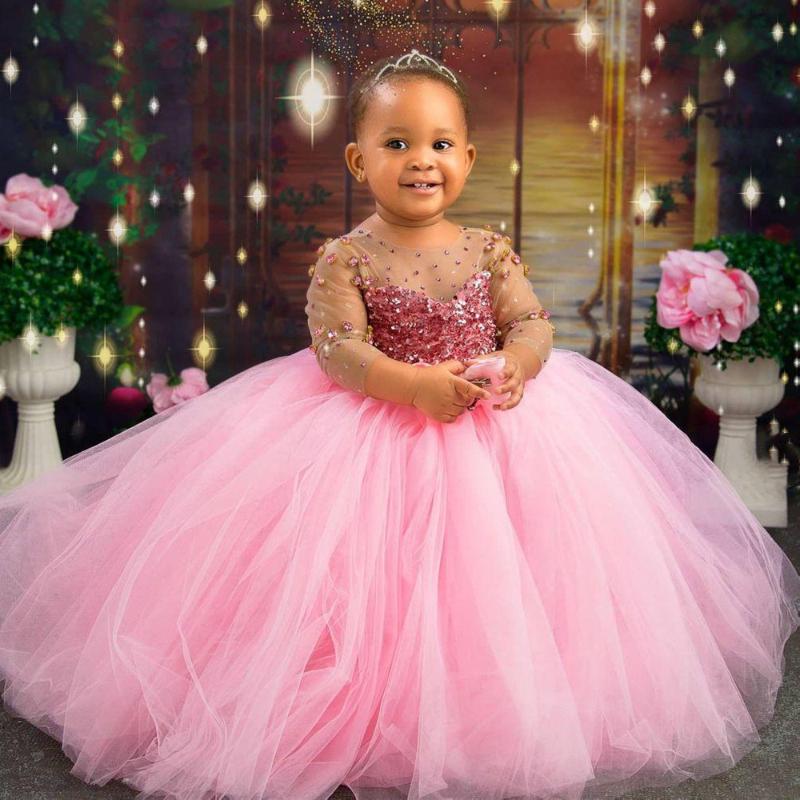 Girl's Dresses Pink Crystals Flower Girl Sheer Neck Long Sleeves Little Wedding Communion Pageant Gowns, Red;yellow
Girl's Dresses Pink Crystals Flower Girl Sheer Neck Long Sleeves Little Wedding Communion Pageant Gowns, Red;yellow