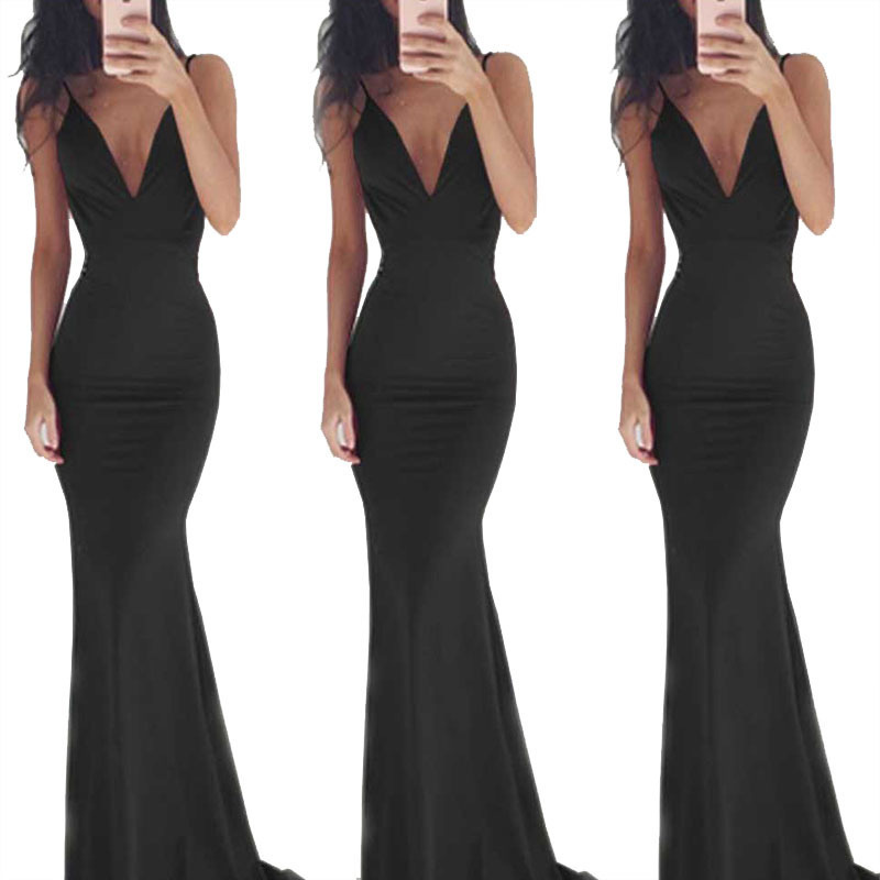 Women Sexy Deep V Summer Dress Camisole Reveal Back Longuette Elegant Dress Female Ladies Sleeveless Party Club Prom Dresses