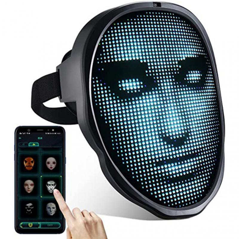 Party Masks Neon Led Luminous Mask Carnival Festival Changing Mask Bluetooth RGB Led Lights Up Party Mask Costume Props Christmas Decor 230206