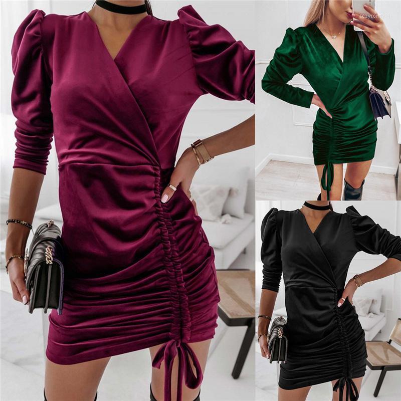 Casual Dresses Female Evening Dress Solid Color V-Neck Long Puff Sleeve With Drawstring For Ladies Wine Red/Green/Black /M/L/XL
Casual Dresses Female Evening Dress Solid Color V-Neck Long Puff Sleeve With Drawstring For Ladies Wine Red/Green/Black /M/L/XL