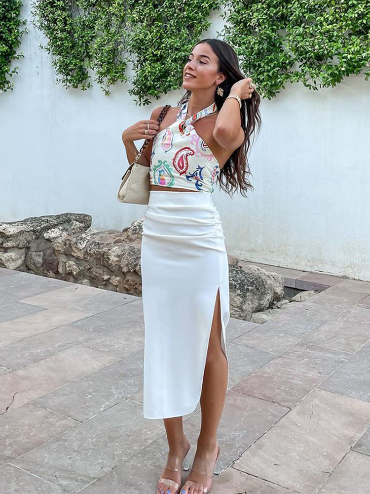 DUOPERI Fashion Printed Crop Top Women Casual Elastic Bust Chic Lady Halter Summer y2k s Female Camis 220325