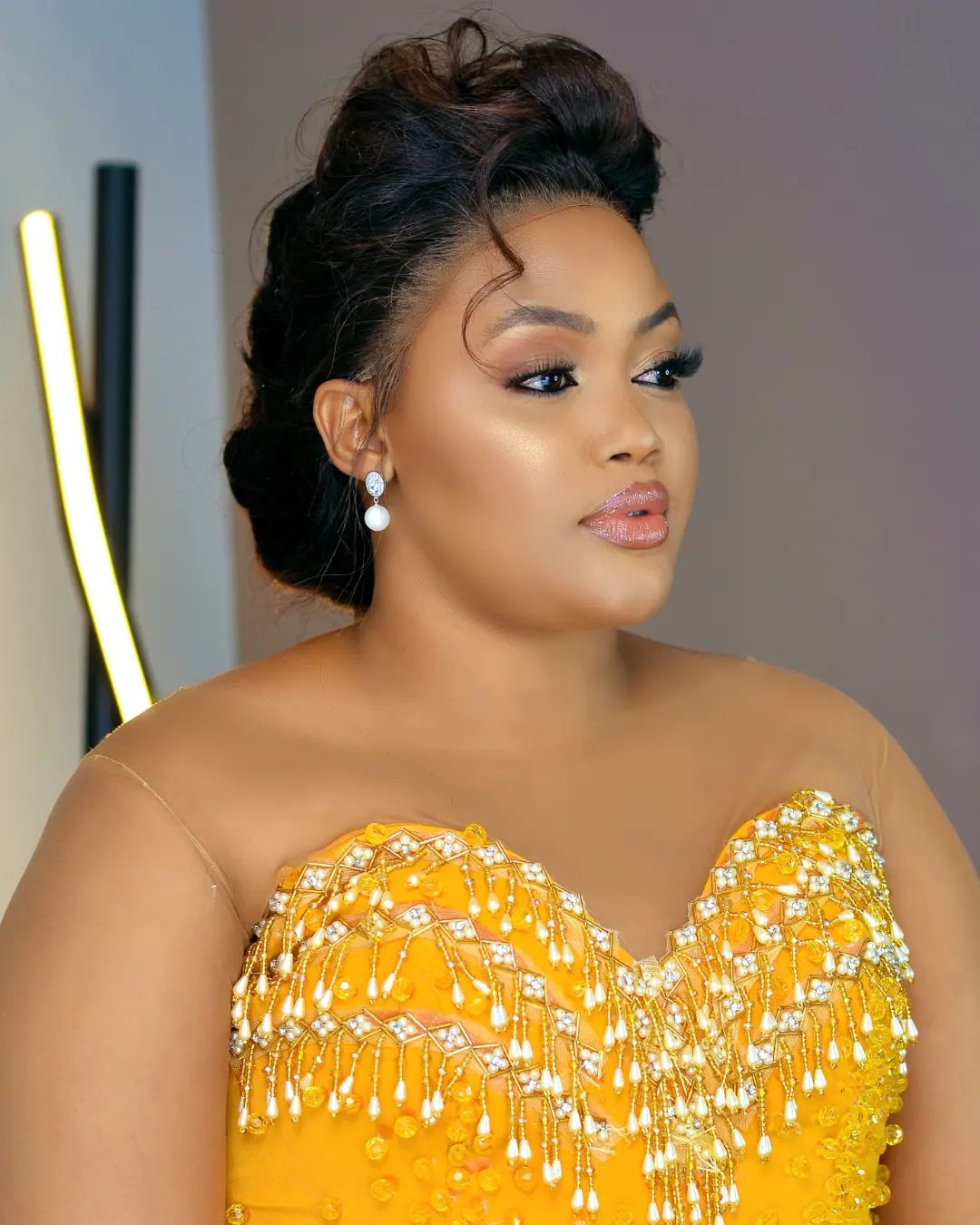 plus size arabic aso ebi yellow luxurious sparkly prom dresses beaded crystals evening formal party second reception birthday engagement gowns dress z