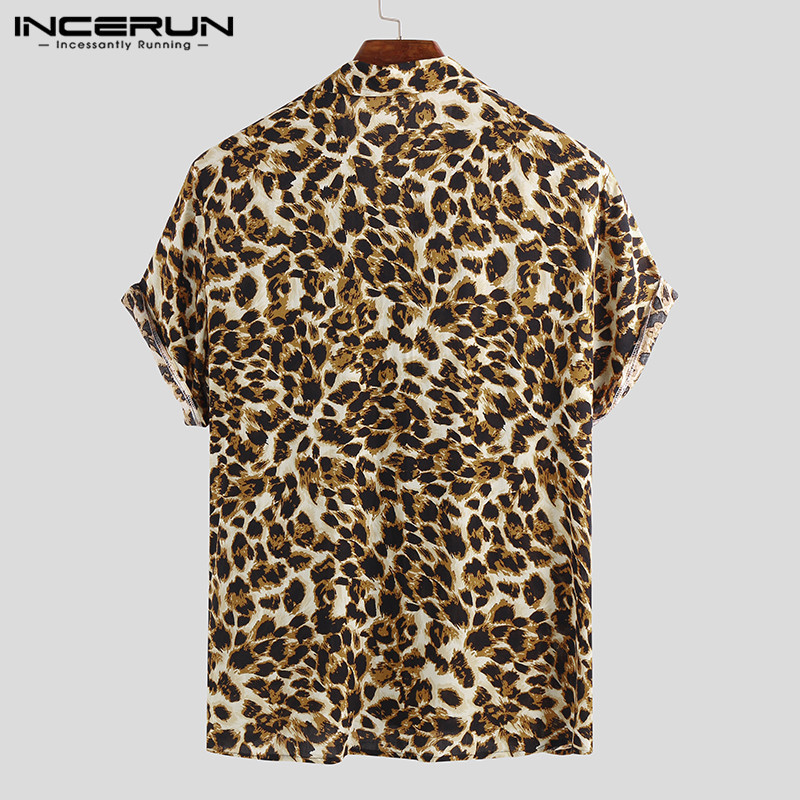 Summer Short Sleeve Leopard Print Shirt Men Lapel Neck Loose Button Up Blouse Breathable Streetwear Sexy Shirts Men INCERUN 220611