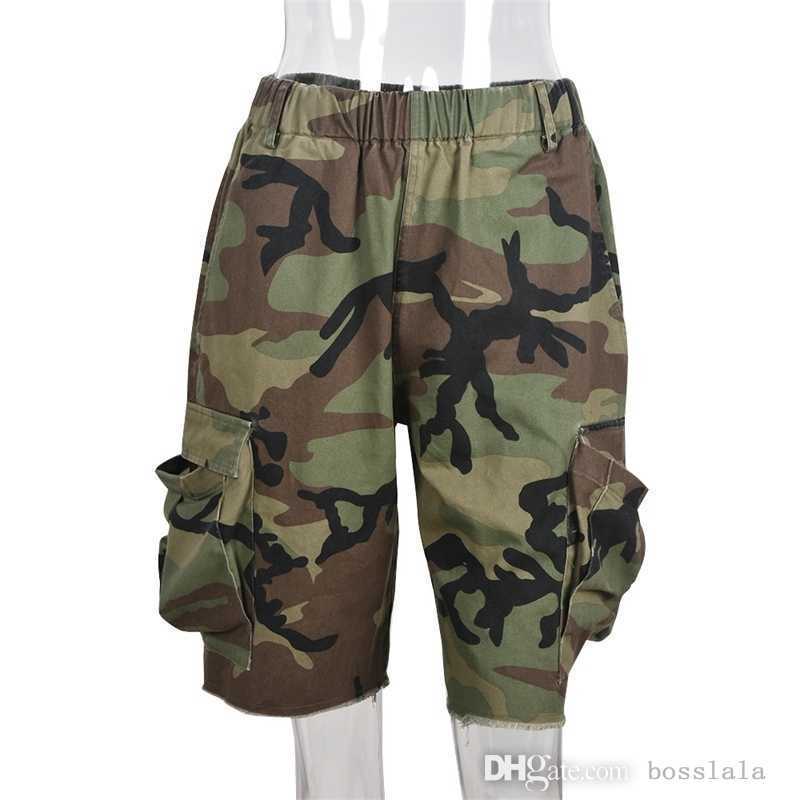 2022 Summer Womens Shorts Pants Fashion Trend Pocket Tassel Summer Camouflage Five Large Size Pants l0288
