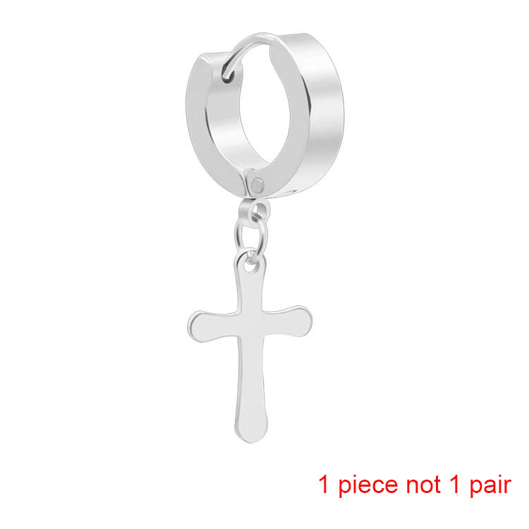 HipHop Stainless Steel Cross Hoop Earrings for Men Younth Titanium Steel Gold Silver Black Dangle Cross Earrings Christian Jewelry Gift Accessories Wh