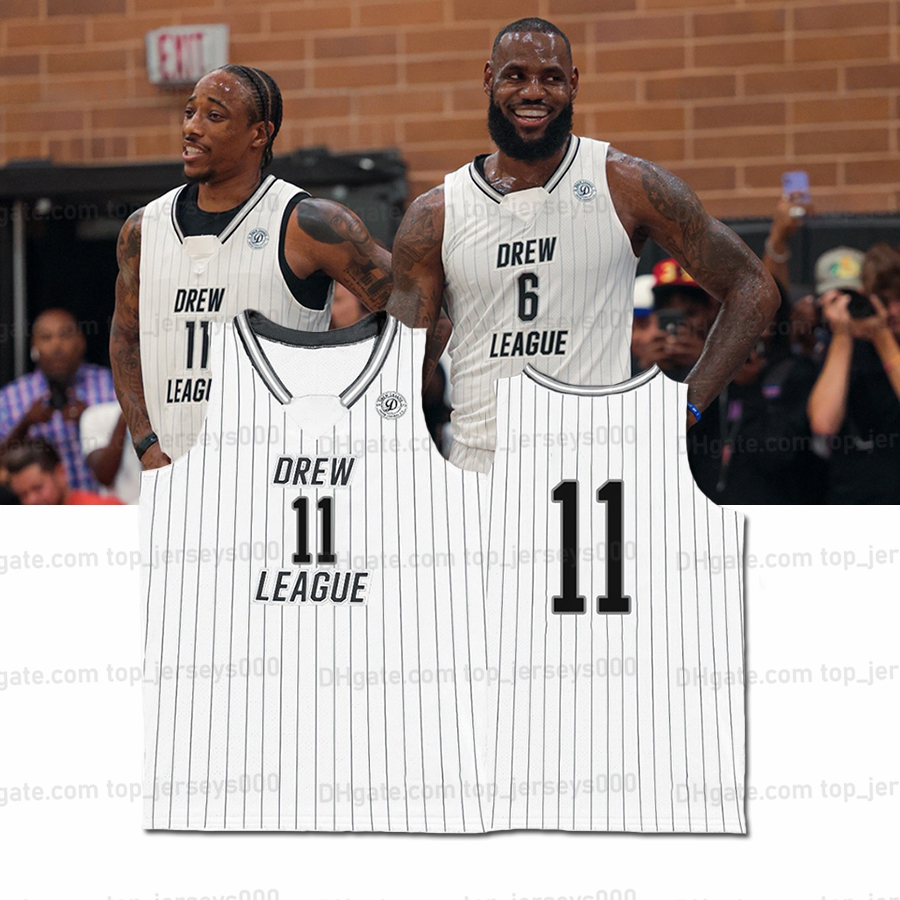 LeBron''MEN James Alumni Basketball Jersey Drew League #6 DeMar DeRozan #11 White Stitched Custom Any Name Number