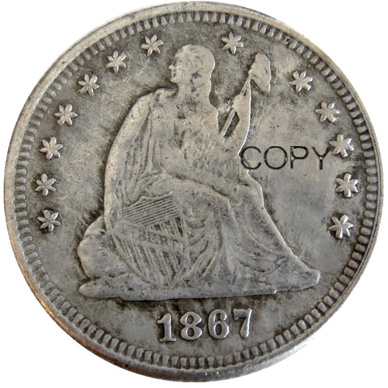 US 1867-P-S Seated Liberty Quater Dollar Craft Silver Plated Copy Coins metal dies manufacturing factory Price
US 1867-P-S Seated Liberty Quater Dollar Craft Silver Plated Copy Coins metal dies manufacturing factory Price