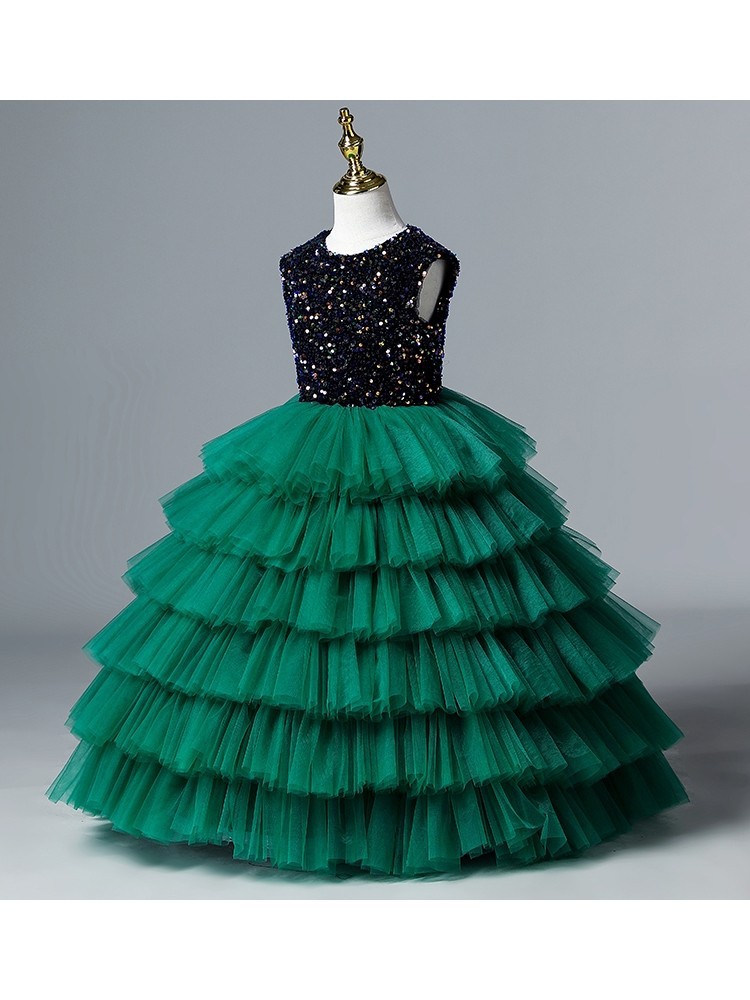 Adorable Green Ball Gown Wer Girl Dresses Princess Sheer Long Sleeves Appliques Jewel Neck Toddler Birthday Party Gowns 403 6660311