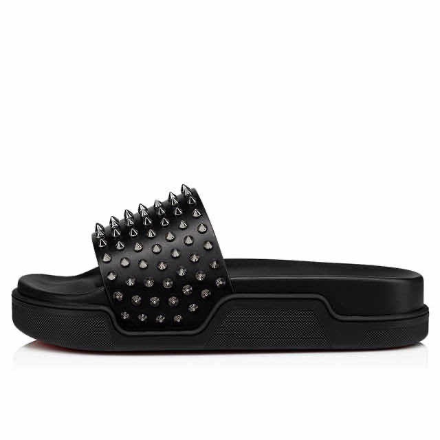 Fashion Designer White Blak Spiked Rivets Sandals Men Thick Sole Genuine Leather Summer Half Slippers
