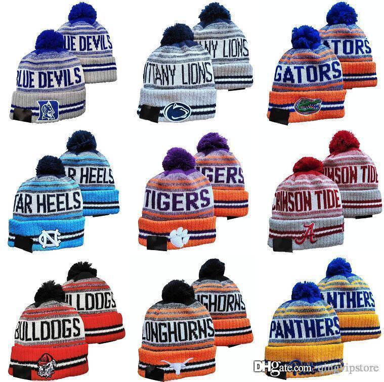 

NEW Men's All 32 Teams Knitted Cuffed Pom Beanie Hats NCAA Striped Sideline Wool Warm USA College Baseball Beanie Cap For Men's Wo