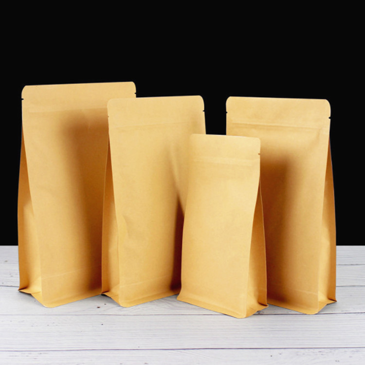 100pcs 3D Thick Stand up Kraft Paper Foil Inlay Packaging Bag Resealable Candy Snack Tea Nuts Food Cereals Powder Wedding Party Gifts Heat Sealing Sto