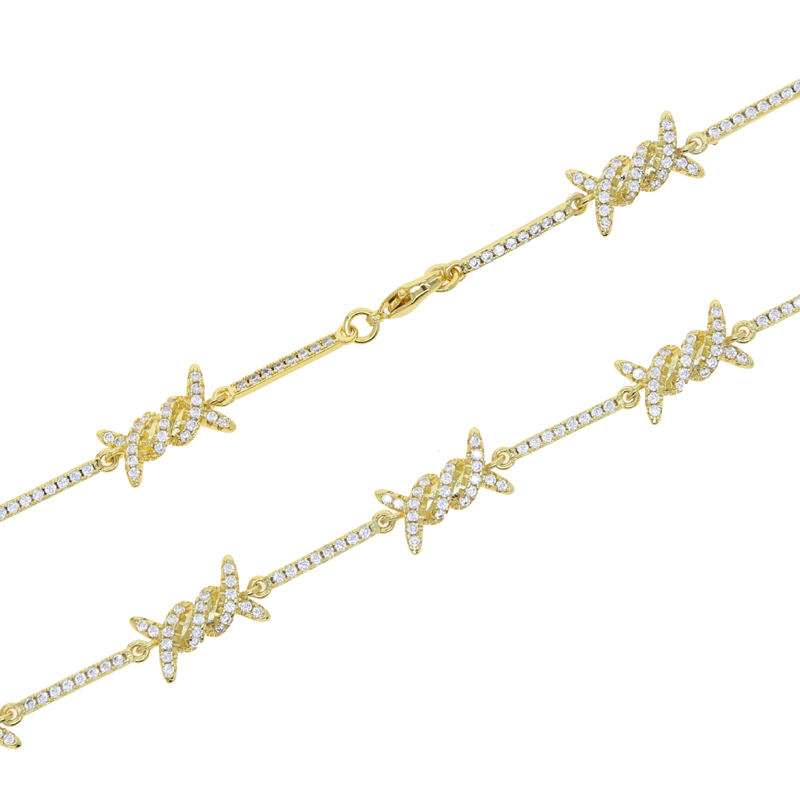 Gold & Sier Barbed Wire Iced Out Tennis Chain Necklace for Men Women Hip Hop Punk Jewelry