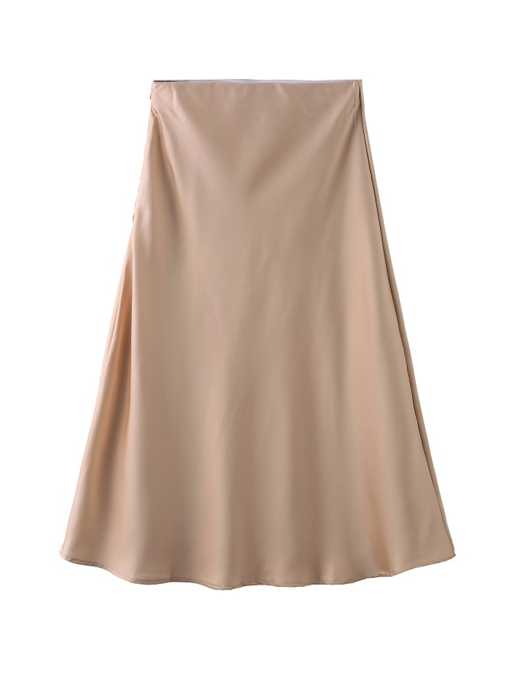 Toppies Womens Silk Satin Skirts High Waisted Skirt Solid Vintage England Simple Office Lady Skirts 220701