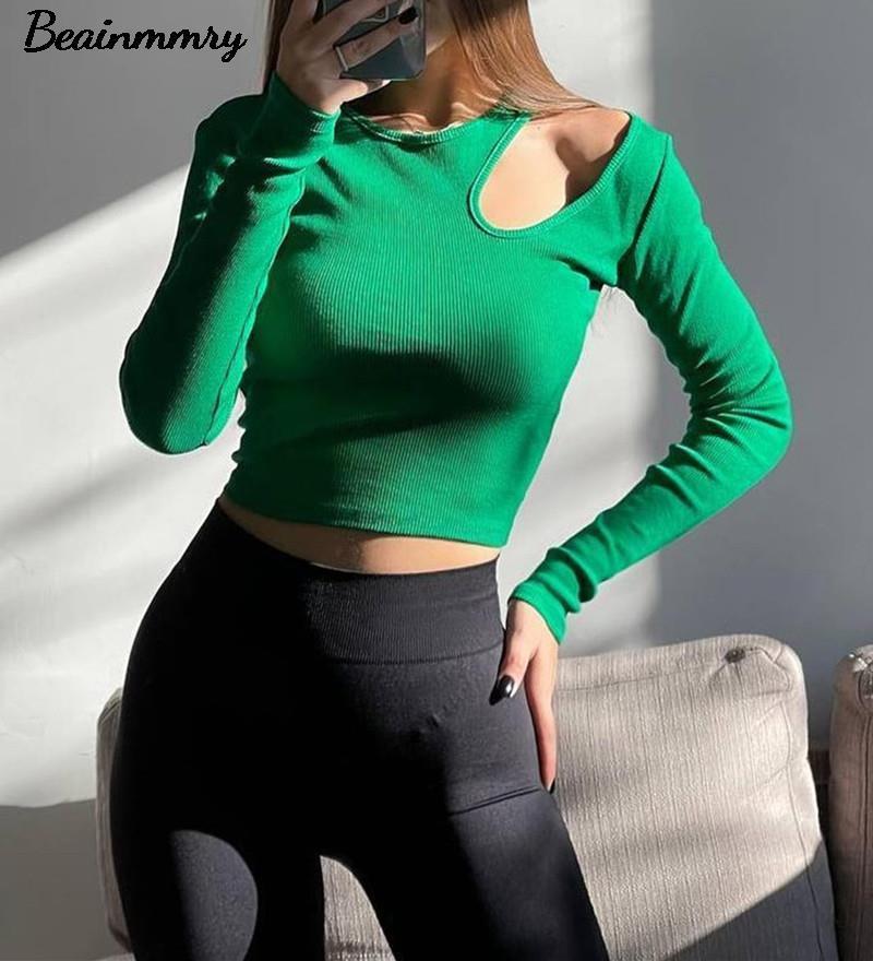 Women Sexy Hollow Out O Neck Solid TShirt Ribbing Pullovers Female Spring Autumn Casual Long Sleeve Slim Short Tops 220816, Orange
Women Sexy Hollow Out O Neck Solid TShirt Ribbing Pullovers Female Spring Autumn Casual Long Sleeve Slim Short Tops 220816, Orange