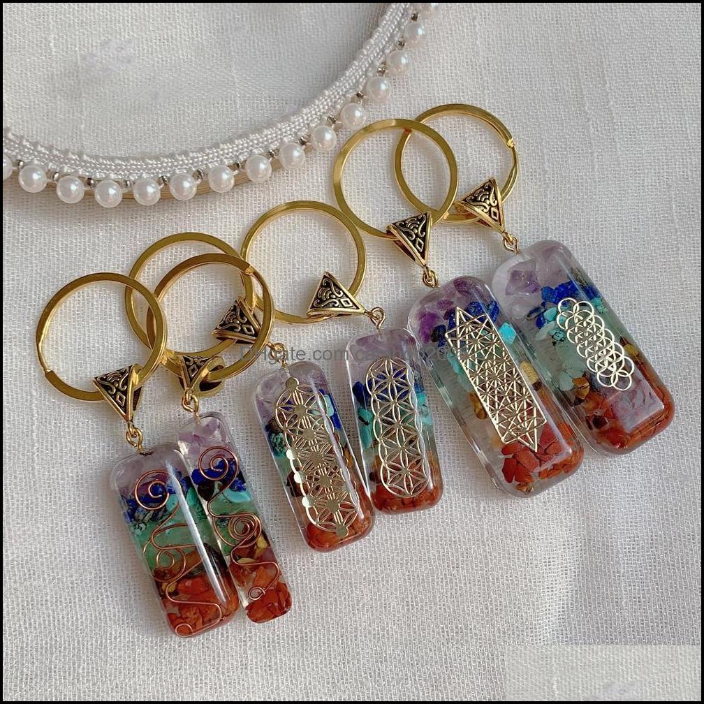 Key Rings 7 Chakras Orgonekey Keychain Energy Orgonite Crystal Stone Healing Amet Clasp For Car Meditation Reiki Om Luck Dhseller2010 Dh05H