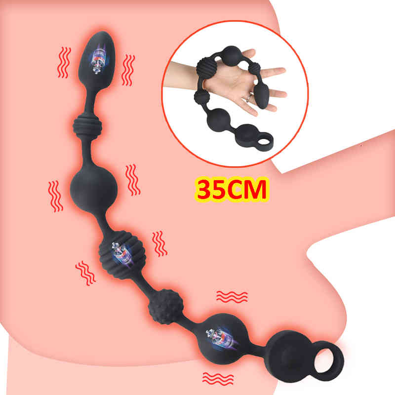 Cock Massager Penis Long Beads Vibrator Silicone Vibrating Butt Plug Sex for Men Women Gay Vaginal Anal Balls Prostate Massage Toys