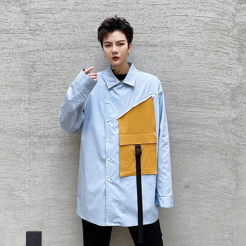 Men's Casual Shirts Youth Handsome Men Streetwear Pocket Splice Loose Long Sleeve Shirt Stage Fashion Show Hip Hop Clothing MaleMen's, C160 
Men's Casual Shirts Youth Handsome Men Streetwear Pocket Splice Loose Long Sleeve Shirt Stage Fashion Show Hip Hop Clothing MaleMen's, C160