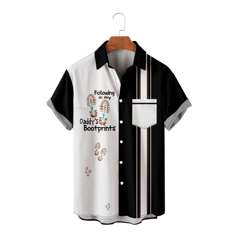Men's Casual Shirts Men's Father's Day Footprint Letter Print Short Sleeve Bowling Shirt For Men And Women Tops Summer Pocket Shirt.
Men's Casual Shirts Men's Father's Day Footprint Letter Print Short Sleeve Bowling Shirt For Men And Women Tops Summer Pocket Shirt.