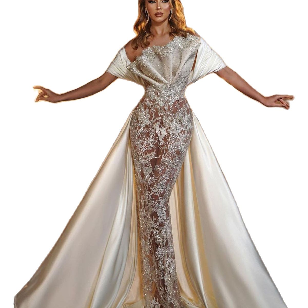 Sexy See Through Mermaid Wedding Dress 3D Beads Lace Appliques Bride Dresses Robe De Mariee Bridal Gowns 0505 0505