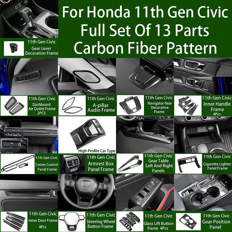 Car ABS Interior Co-Pilot Dashboard Carbon Fiber Decorative Stickers For Honda Civic11th Gen 2020 2021 Modification Accessorie