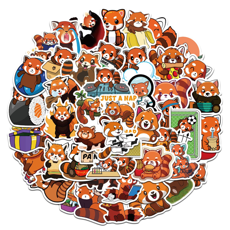 50Pcs/Lot Cute Animal Red Panda Stickers Lesser Panda Ailurus Fulgens Graffiti Stickerfor DIY Luggage Laptop Skateboard Motorcycle Bicycle Sticker