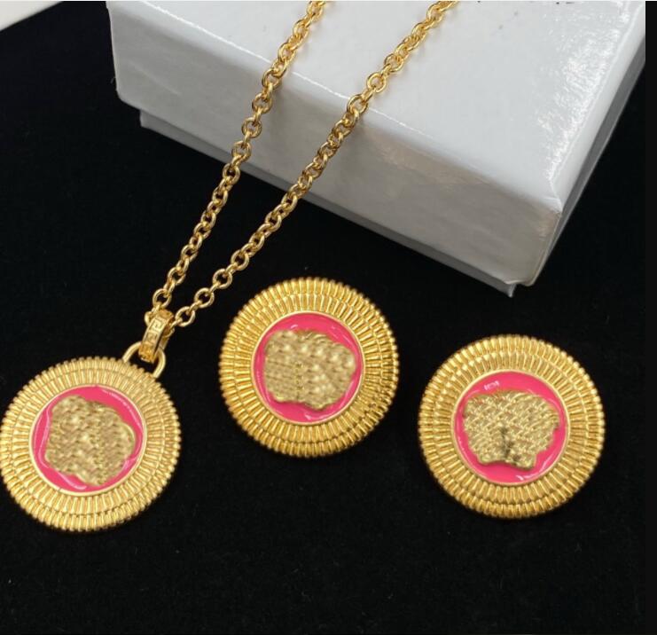 Simple Women's multicolor Resin Glue Greece Meander Pattern Chain Necklaces Bracelets Earrings Set Banshee Medusa Portrait 18K Gold plated Designer Jewelry DFFEF