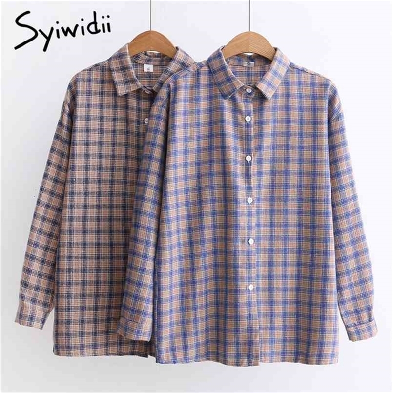 Plaid Women Shirts Blouses Cotton Long Sleeve Turn Collar Button Up Shirt Spring Fall Casual Sanding Checked Tops 210607, Blue
Plaid Women Shirts Blouses Cotton Long Sleeve Turn Collar Button Up Shirt Spring Fall Casual Sanding Checked Tops 210607, Blue
