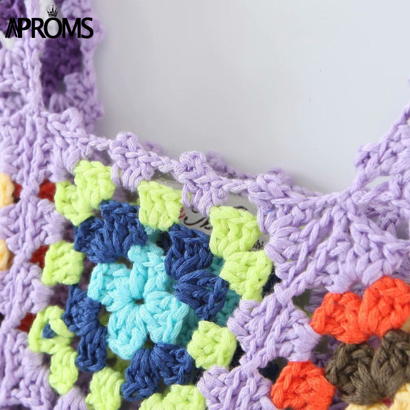 Aproms Elegant Multi Color Handmade Crochet Tank Tops Women Summer Casual Square Neck Flower Camis High Fashion Cropped Top 220325