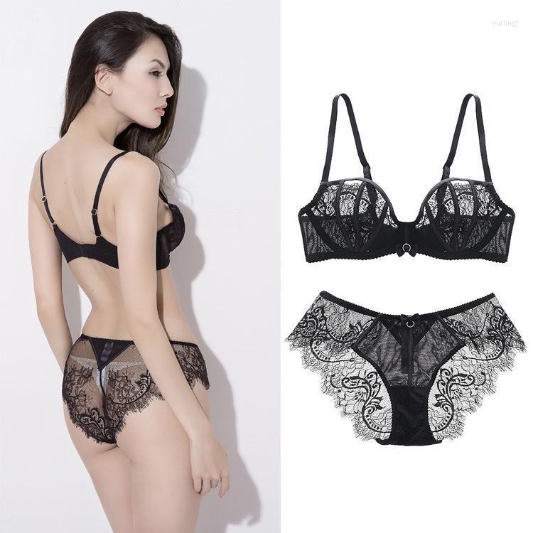 

Bras Sets Ultra-thin Sexy French Bra Set Eyelash Lace Openwork Underwear Women Comfortable Soft And Skin Friendly Ventilation, Black