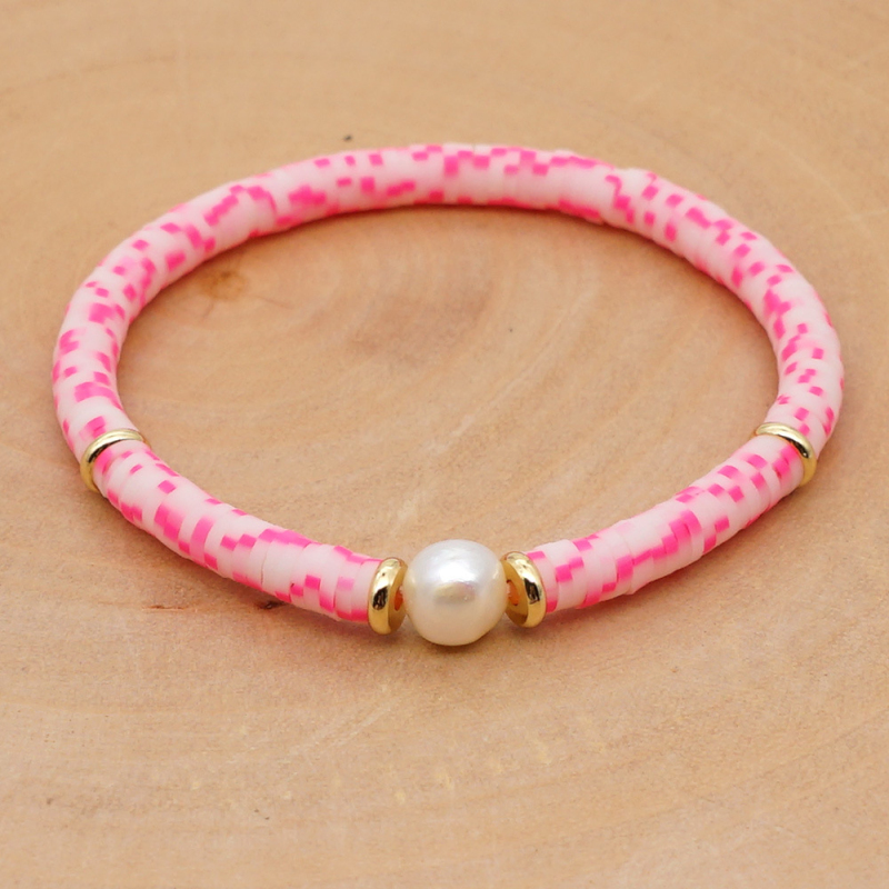 Multicolor Bohemian Style Polymer Clay Disc Beads Strands Bracelet Summer Beach Baroque Pearl Bracelets for Couples Gift