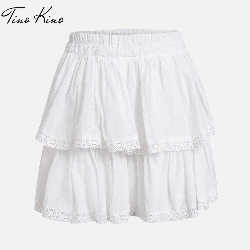 Women's High Waist A-Line Mini Skirt Summer Women Elegant White s Casual Lace Splice Short Holiday 220317