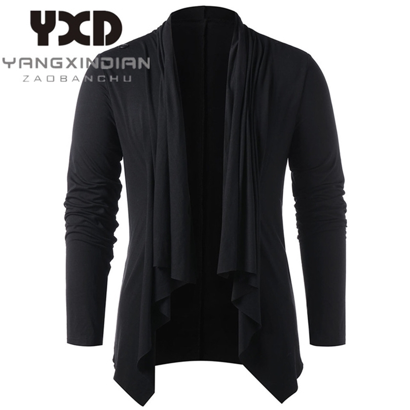 Male Knitwear Men Asymmetrical Cardigan Casual Knitted Man Sweaters Shawl Collar Open Front Overlap Men's Sweater 201204