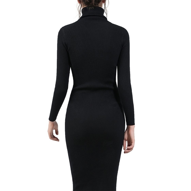 Women Autumn Winter Knitted Sweater Dresses Slim Elastic Turtleneck Long Sleeve Sexy Lady Bodycon Dresses 201008
