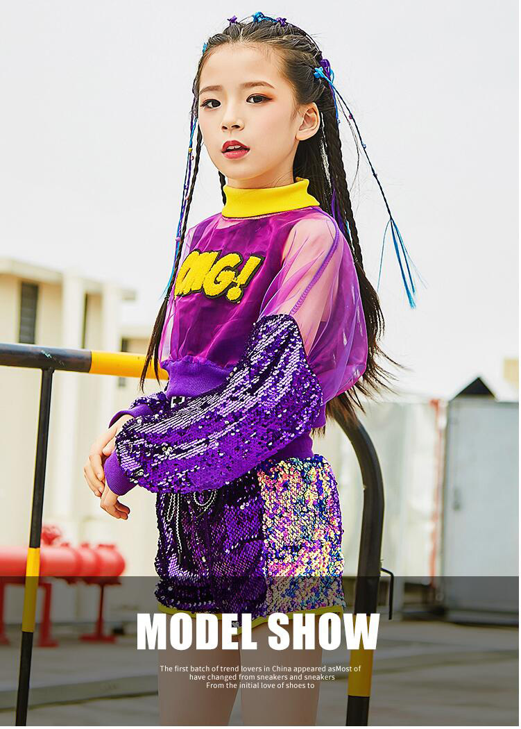 3pcs Set Girl Jazz Dance Costume Children Street Hip hop Dance Girl Jazz Stage Sequin Girl Jazz Dance Costume for Girls 220609