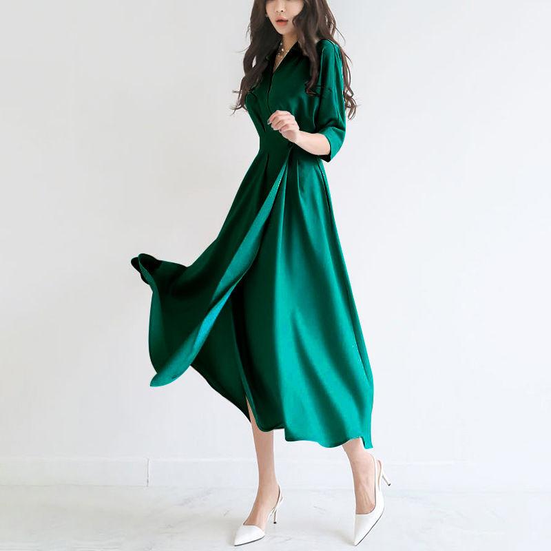 Casual Dresses Elegant Dress Women Solid Turn Down Collar One-Piece Korean Female Clothes Summer 2022 Office Lady Work, Green
Casual Dresses Elegant Dress Women Solid Turn Down Collar One-Piece Korean Female Clothes Summer 2022 Office Lady Work, Green