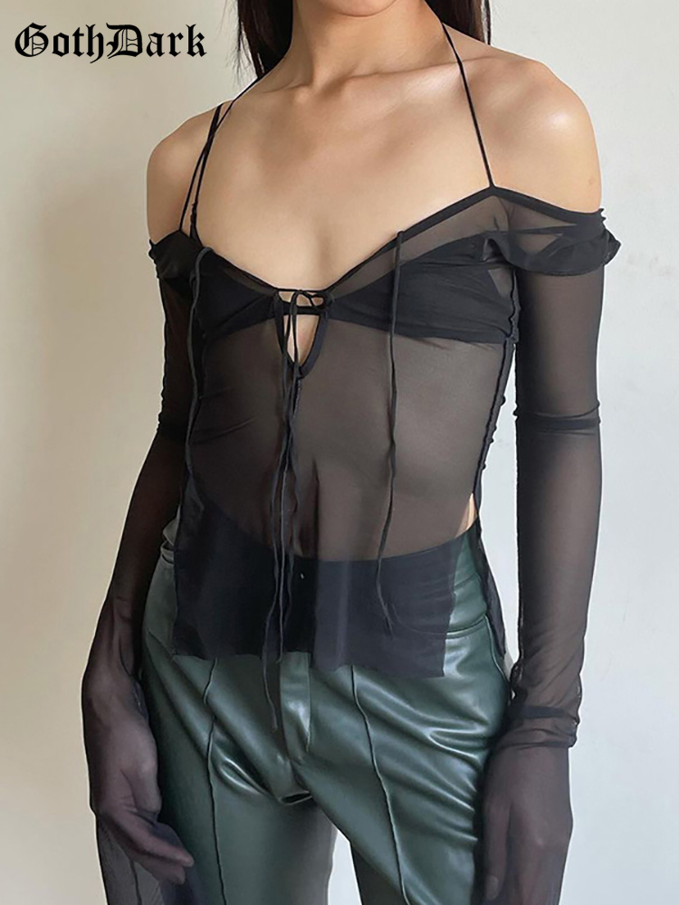 Goth Dark Y2k Punk Mesh See Through Tshirts Women Cyber Sexy Summer Halter Tops Lace Up Techwear Black Patchwork Split Clothes 220615, Brown
Goth Dark Y2k Punk Mesh See Through Tshirts Women Cyber Sexy Summer Halter Tops Lace Up Techwear Black Patchwork Split Clothes 220615, Brown