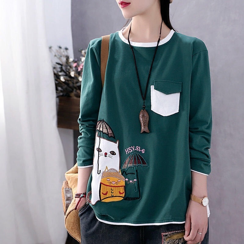 100% Cotton T Shirt Woman Summer O Neck Long Sleeve T-shirt Fashion Women s Korean Style Plus Size 220328