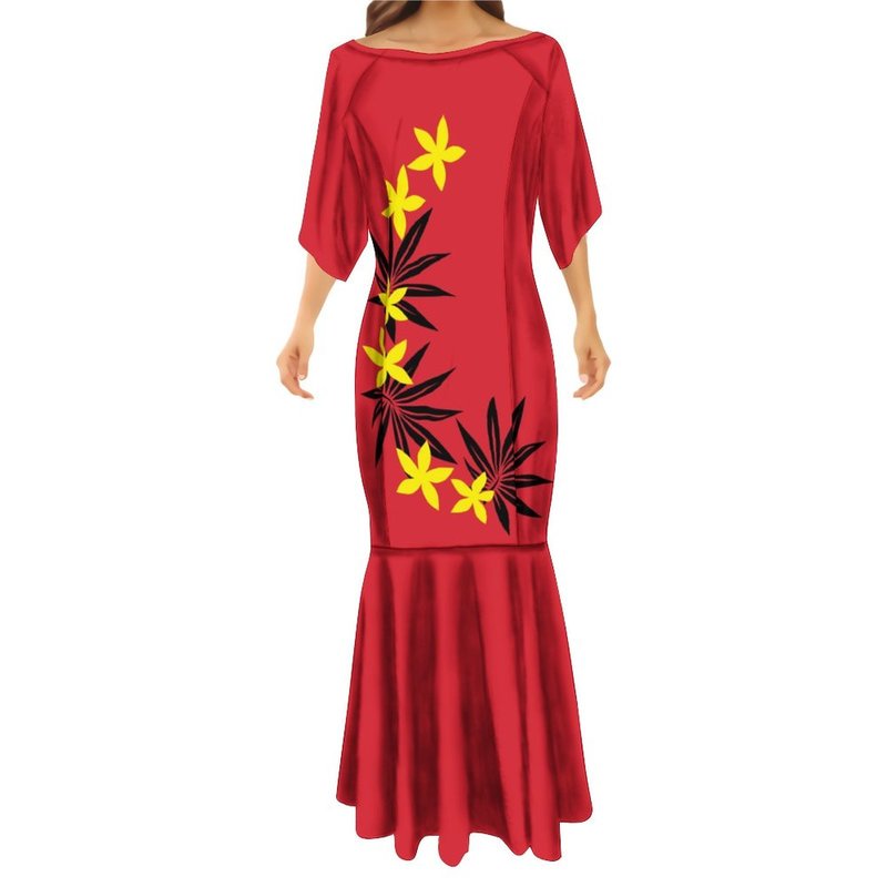 Samoan Women's Long Mermaid Dress Couples Dress Polynesian Tribal Custom Half Sleeve Personality Women Long Fishtail Dress 220706