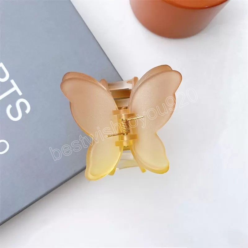 Women Mist Gradient Butterfly Bath Hair Clamps 7 CM Medium Plastic Alloy Animal Hair Clips European Girl Head Wear Ponytail Scrunchies Hairpins Claw A