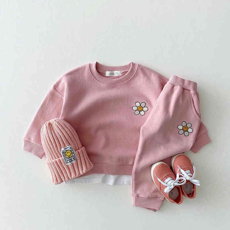 Infant Clothing for Baby Girls Clothes Sets Autumn Winter Newborn Baby Boys Floral Sweatshirt Pants pcs Baby Designer Clothes Y220519