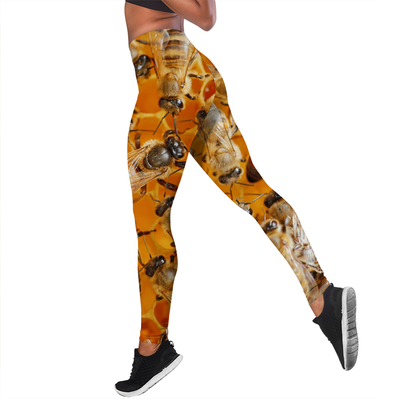 Women Leggings Beautiful Bee Printed High Waist Elasticity Legging 3D Animal Fitness Pant for Female Jogging Pants W220617