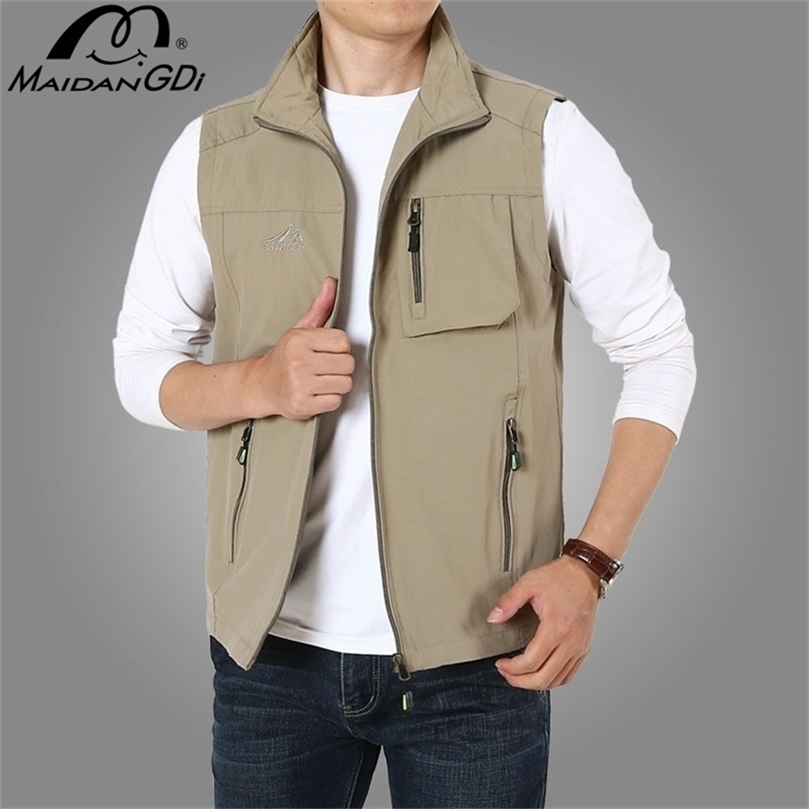 Vests For Men Summer Sleeveless Jackets Male's Solid Cotton Quick Dry Breathable Outdoor Casual Hiking Fishing Clothing 201128