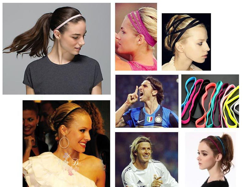 Rubber Anti Slip Thin Elastic Sports Headbands for Women Men Yoga Hair Band Softball Tennis Hair Rope Head Jewelry