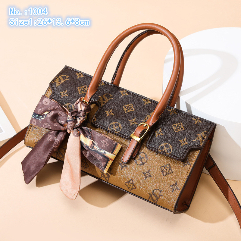 Wholesale ladies shoulder bags elegant old color printing retro handbags horizontal large capacity leather handbag sweet ribbon bow western style messenger bag