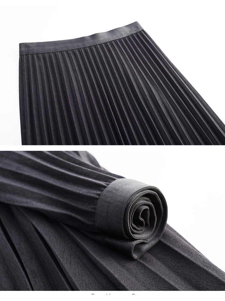 TIGENA Elegant Pleated Long Skirt for Women Autumn Casual Solid All-match A Line High Waist Mid-length Female Green 220317