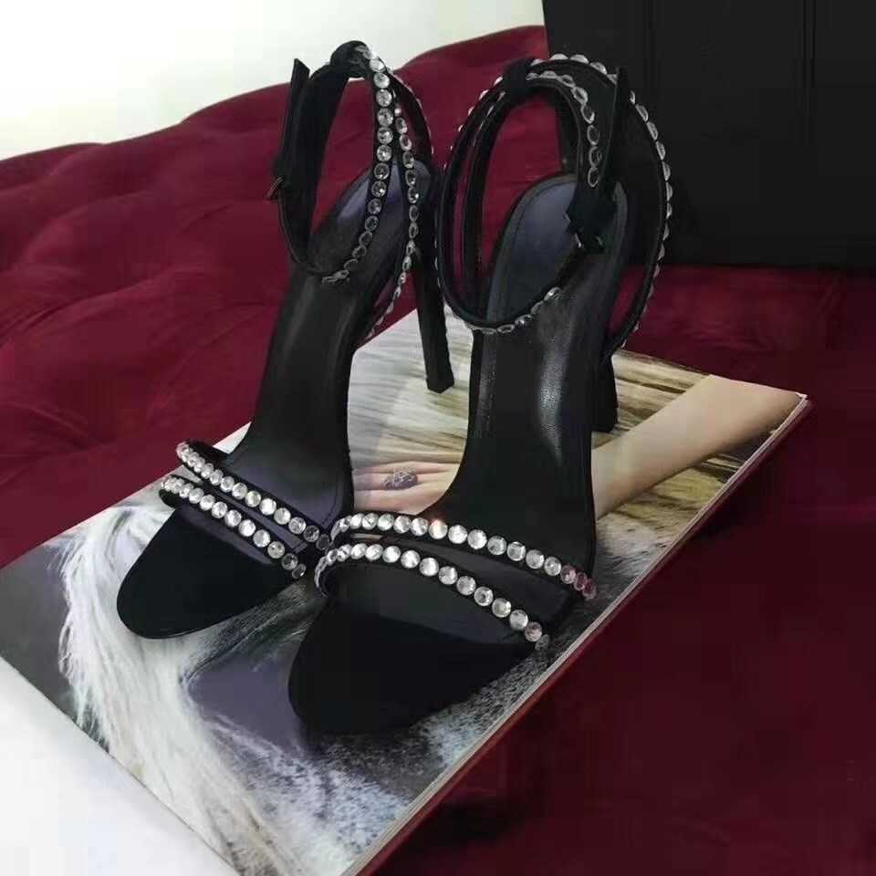 Summer all match leather women shoes waterproof platform style rhinestone high heels buckle strap stiletto heel fashion open toe sandals