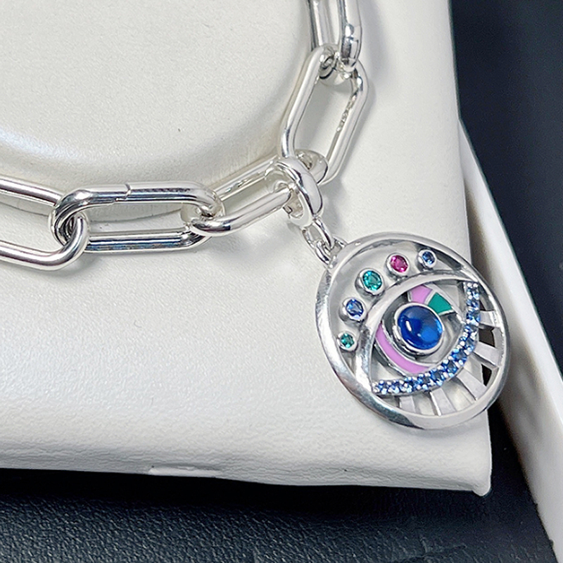 New Popular 925 Sterling Silver ME Series Electric Blue Ring Beads Round Connector Charm Double Fit Original Zipper Ring Bracelet Jewelry