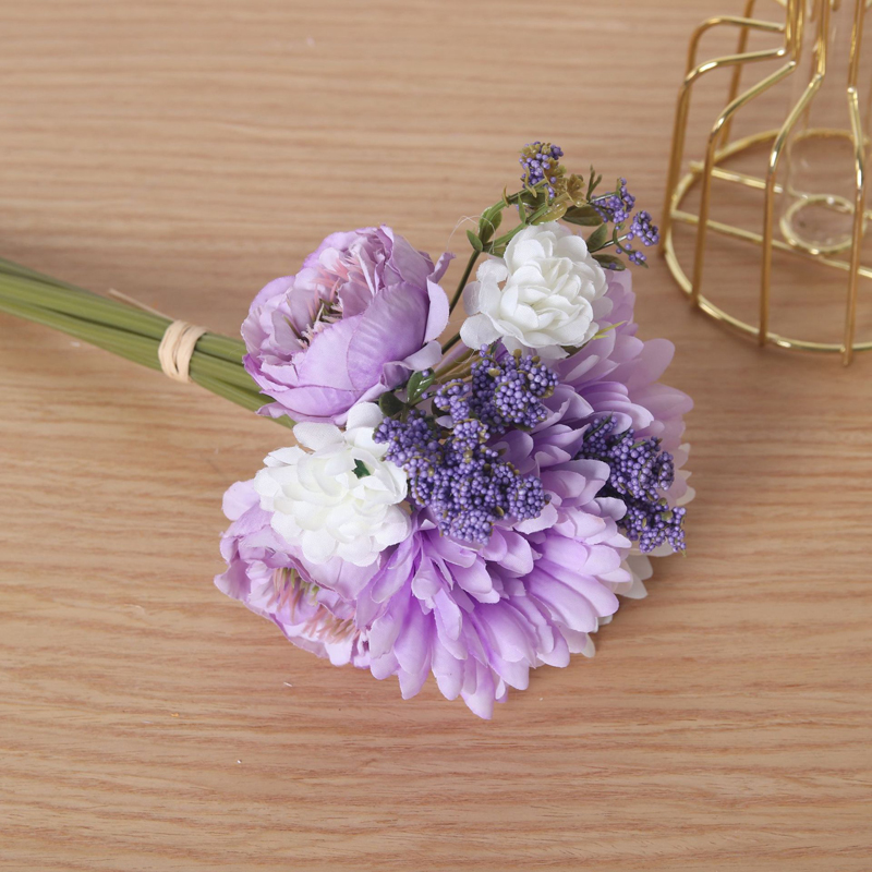 Simulation flower burnt edge rose Fran chrysanthemum daisy gypsophila bouquet wedding decoration