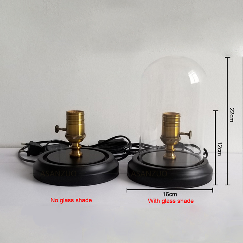 Retro Industrial Wooden Base Table Lamp - Versatile LED Lighting with Edison Bulbs and Glass Shades