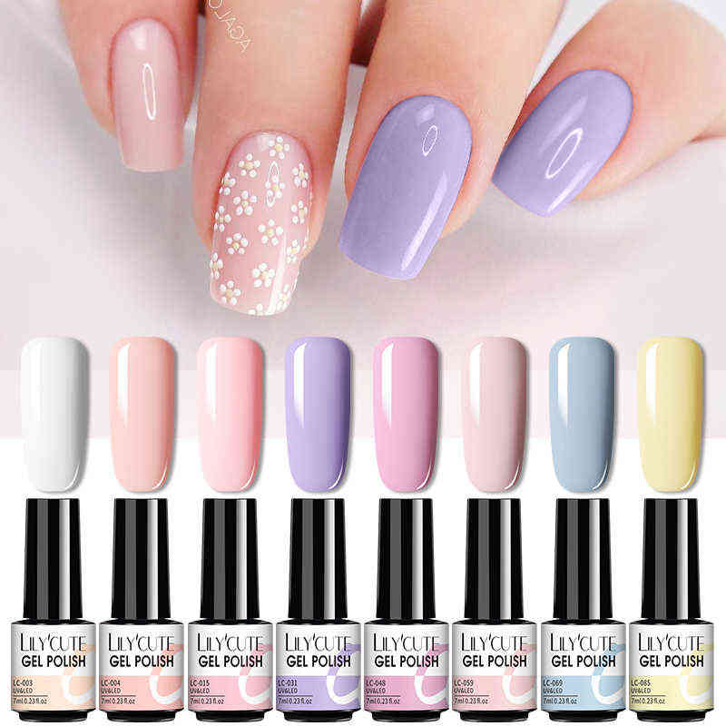 Nail Gel Toy Lilycute 2 4 6 Pcs Polish Set 136color Glitter Semi Permanent Hybrid Varnish Base Top Coat Soak Off Uv Led Art 0328